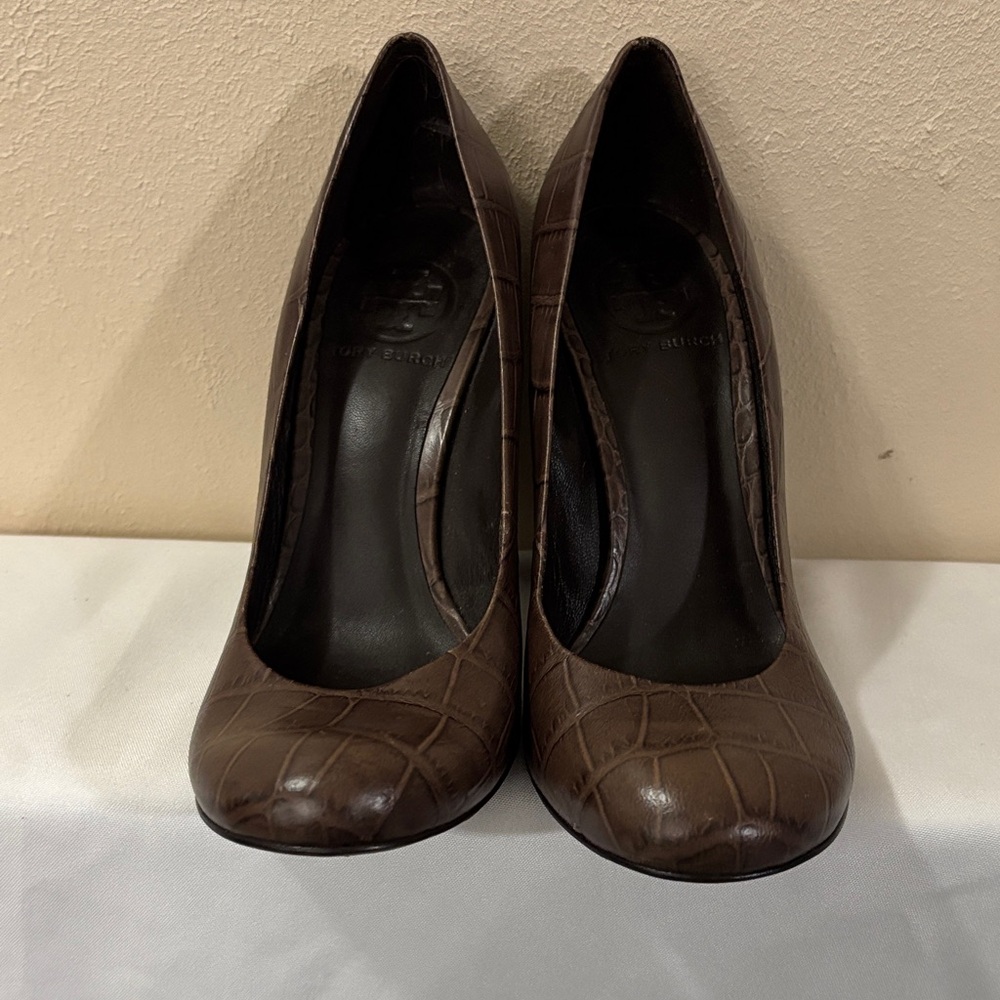 Tory Burch Dark Brown Embossed Heels